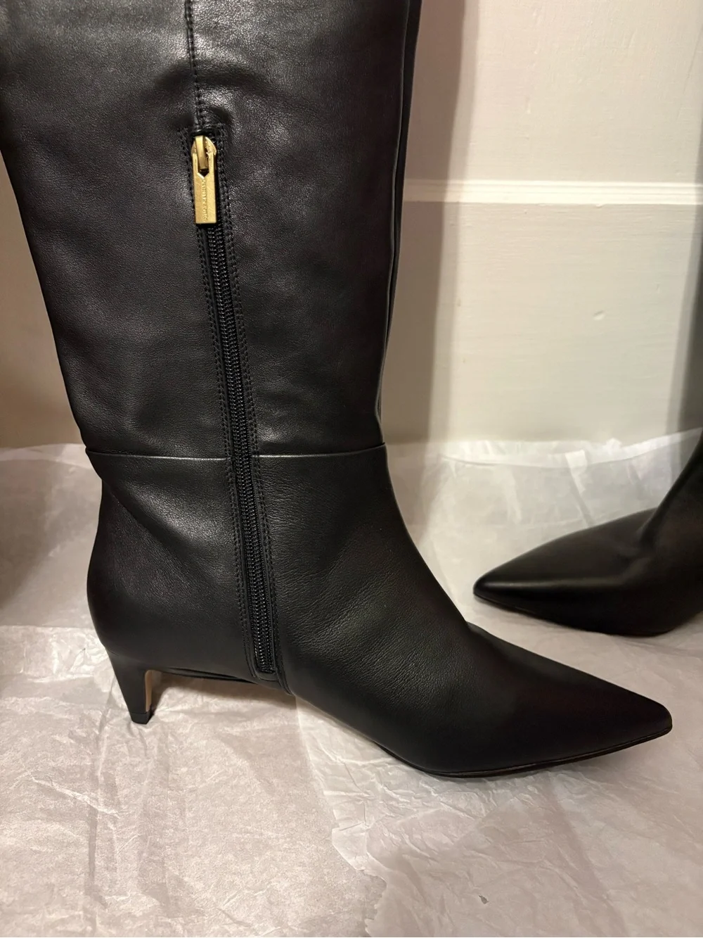 Vince Camuto wide calf, kitten heel leather boots